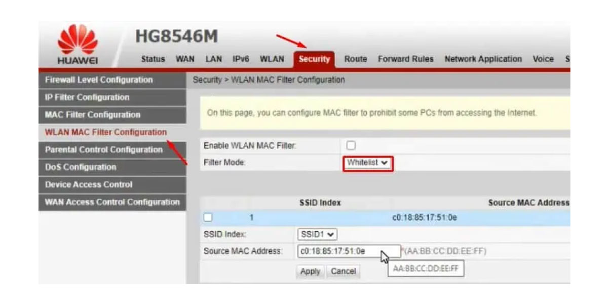 A router's configuration page