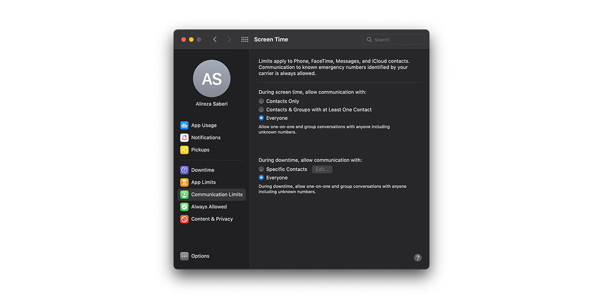 screenshot of content and privacy window on mac