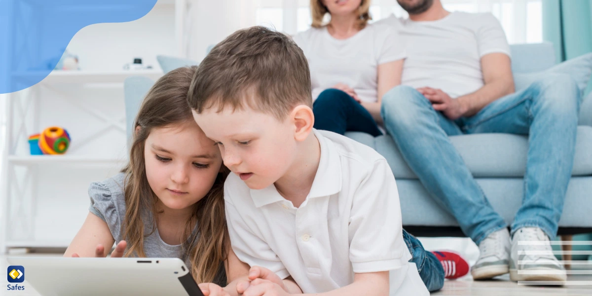 Two children watching shows on Roku using a tablet