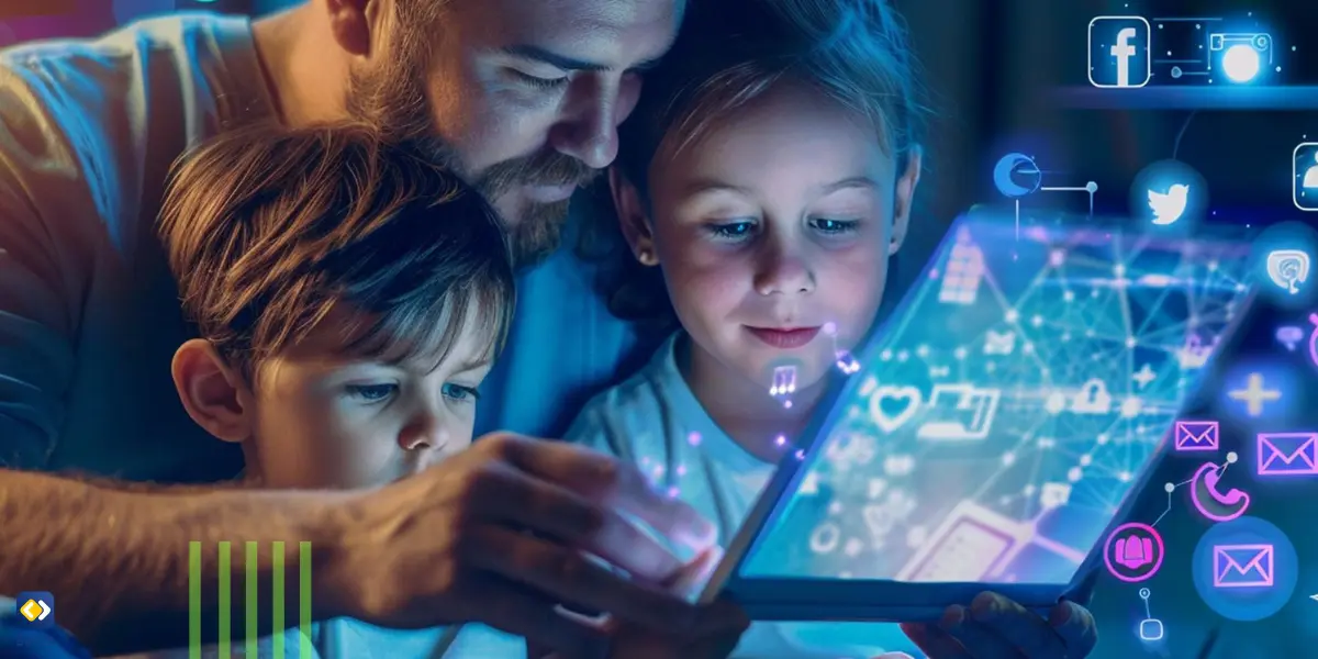 Happy father with his daughter and son who have found a harmony between safety and privacy