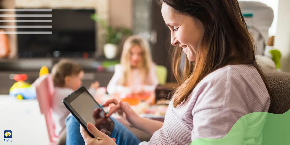 Mother using a parental control app like Safes to track his daughter’s digital activities and GPS location