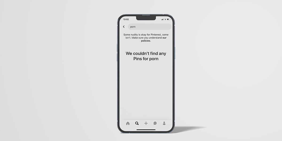 Pinterest's search bar written porn in it, not showing any results