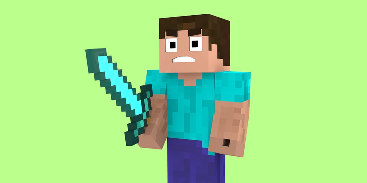 a minecraft playable character holding a sword