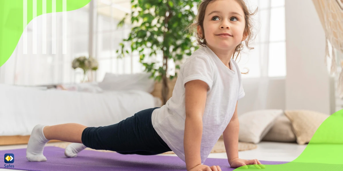 Kid stretching and exercising