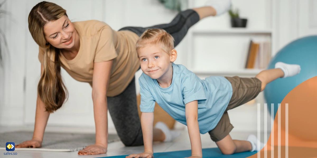 Child exercising with her mother