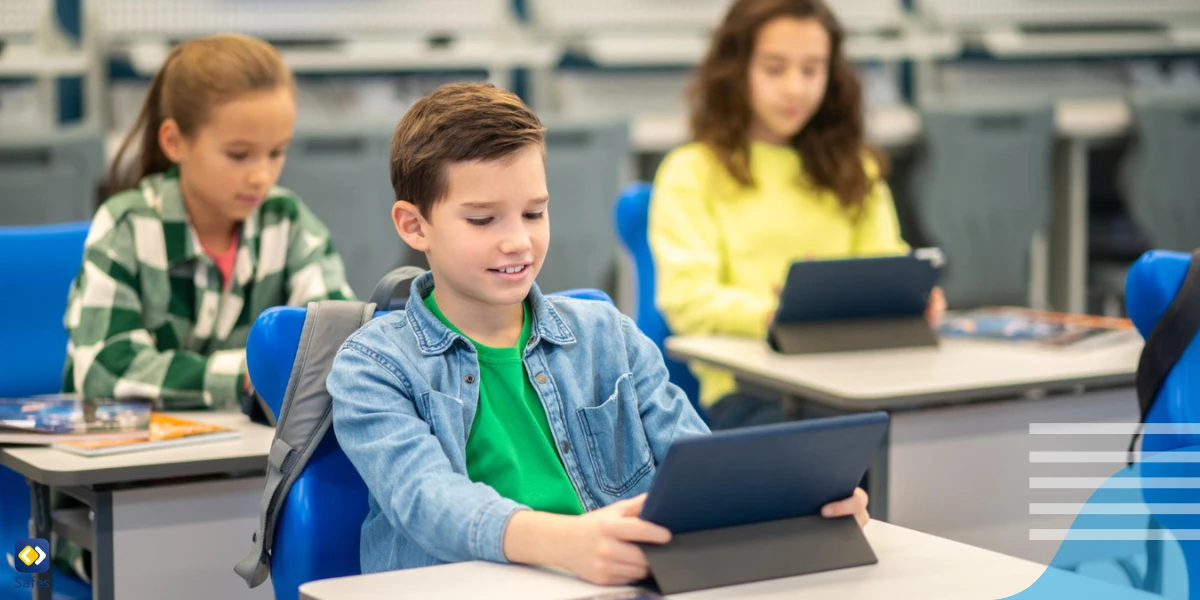 Students using tablets in classroom