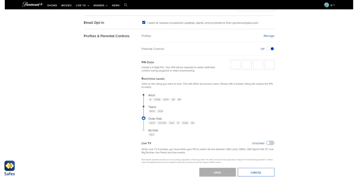 Paramount Plus Parental Controls