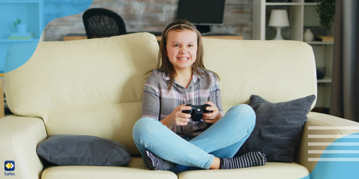 Child playing Fortnite on couch