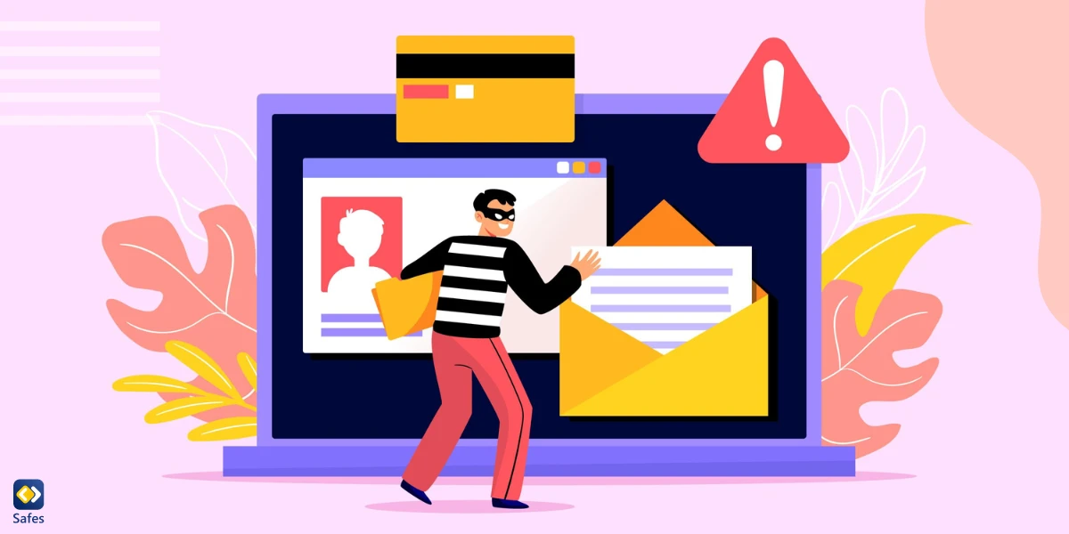 Illustration of a scammer stealing data