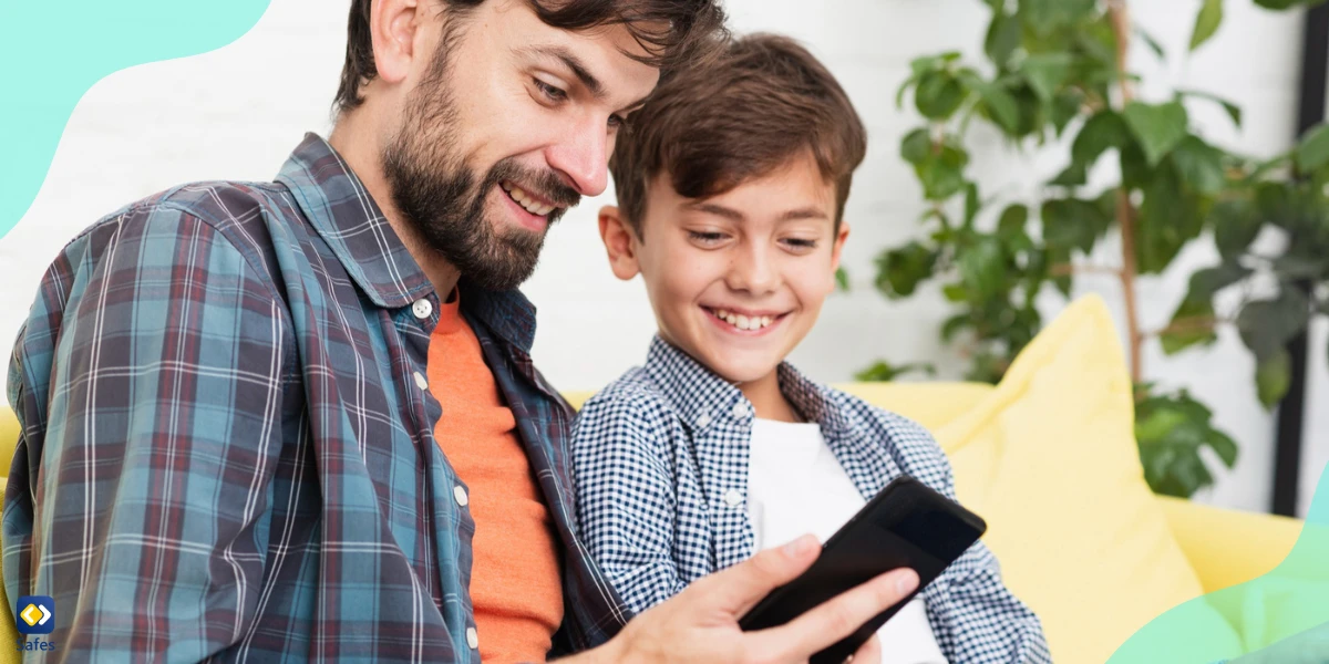 Father talking to his son about internet safety tips