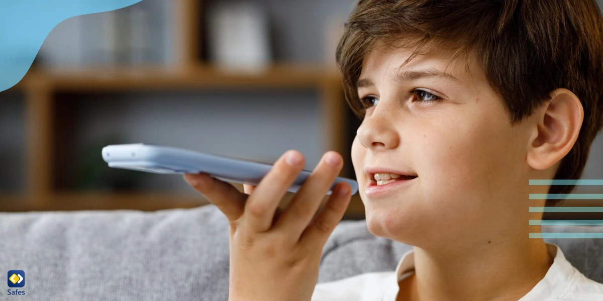 Child using a voice recognition app on the phone