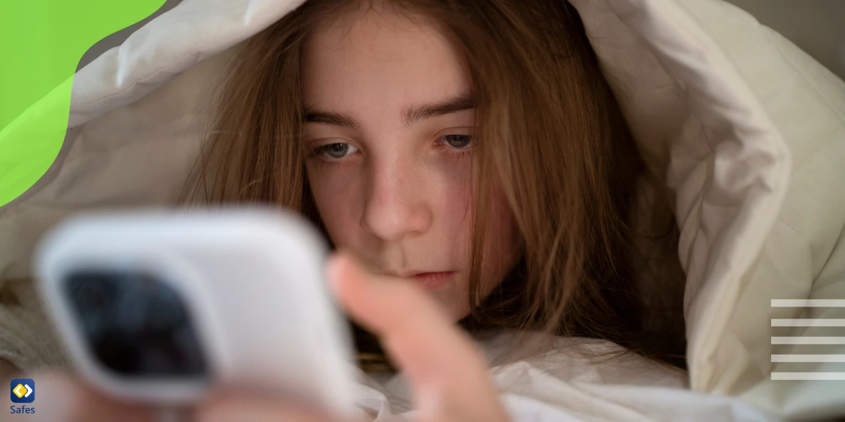 Teenager using her phone obsessively because she has nomophobia