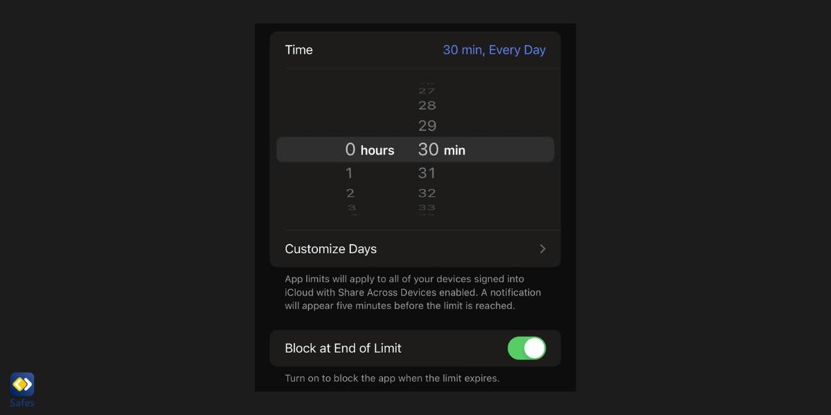 Screenshot of App Limit time limit page