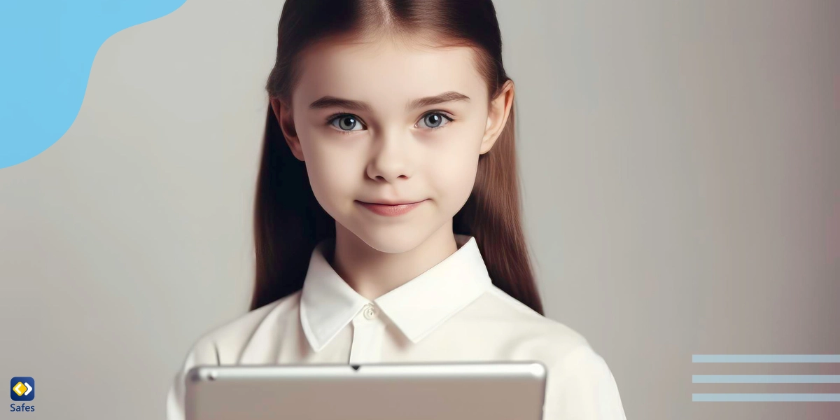 A little girl is using a tablet