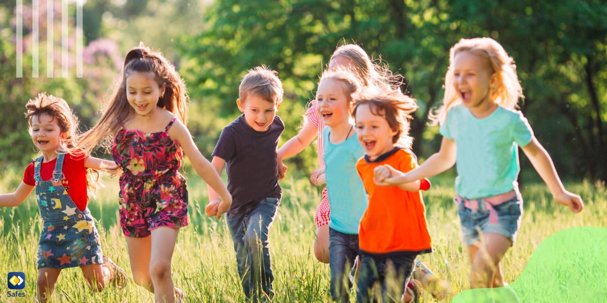 Children holding hands and playing outside