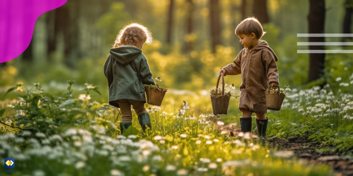 Two children are exploring in a jungle