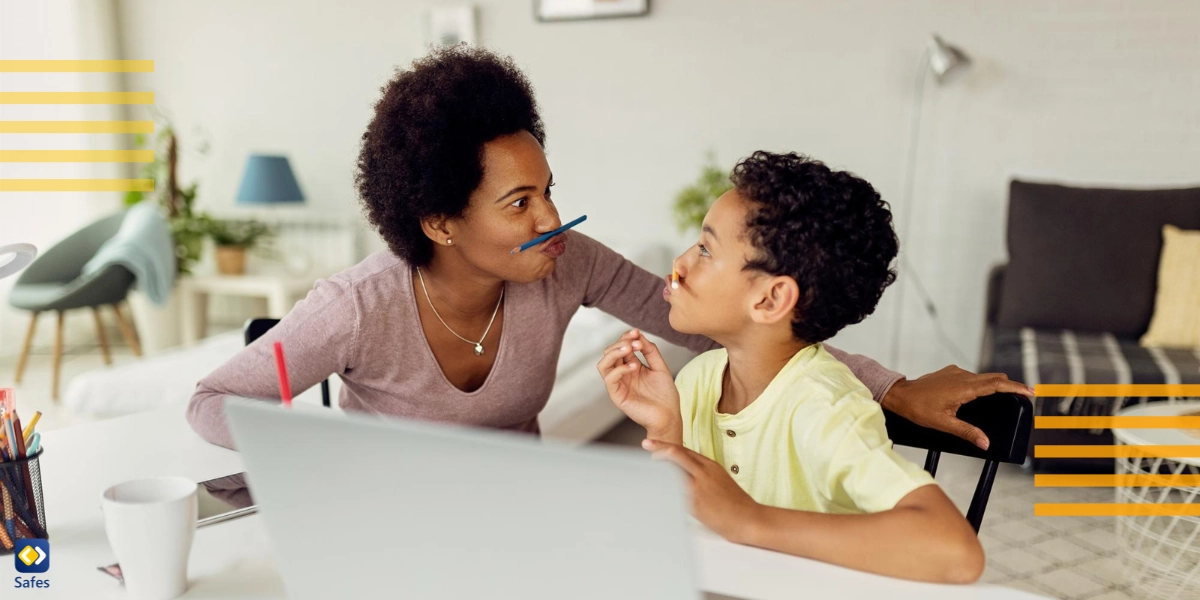 Mother and son having a fun conversation about career choices