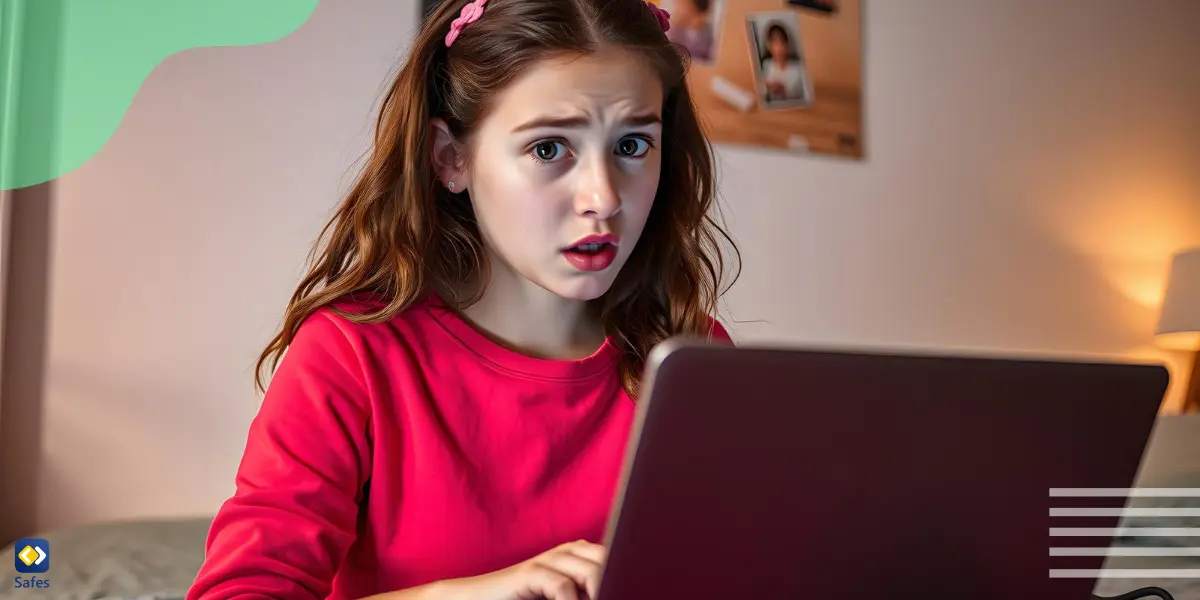 Teenage girl is shocked because she has just seen inappropriate content online