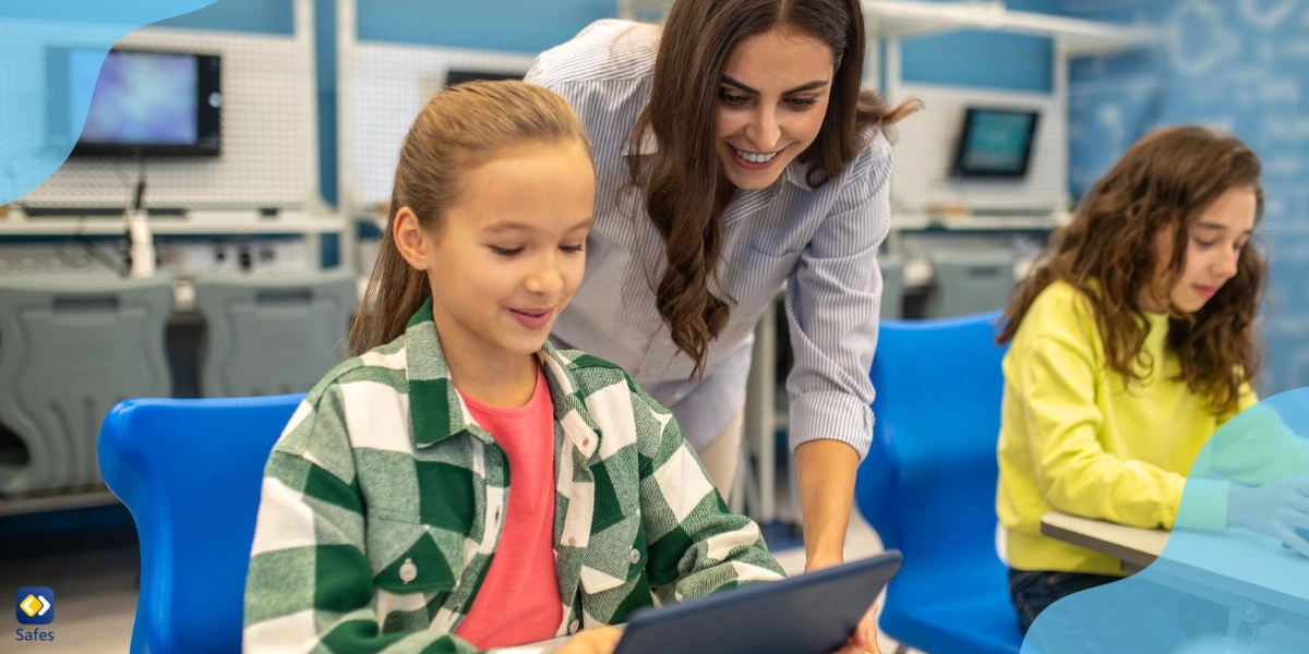 With internet security measures for schools in place, students and their teacher are using school computers safely and efficiently