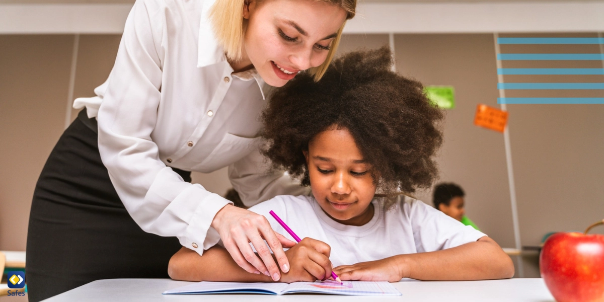 Teacher teaching students about student safety