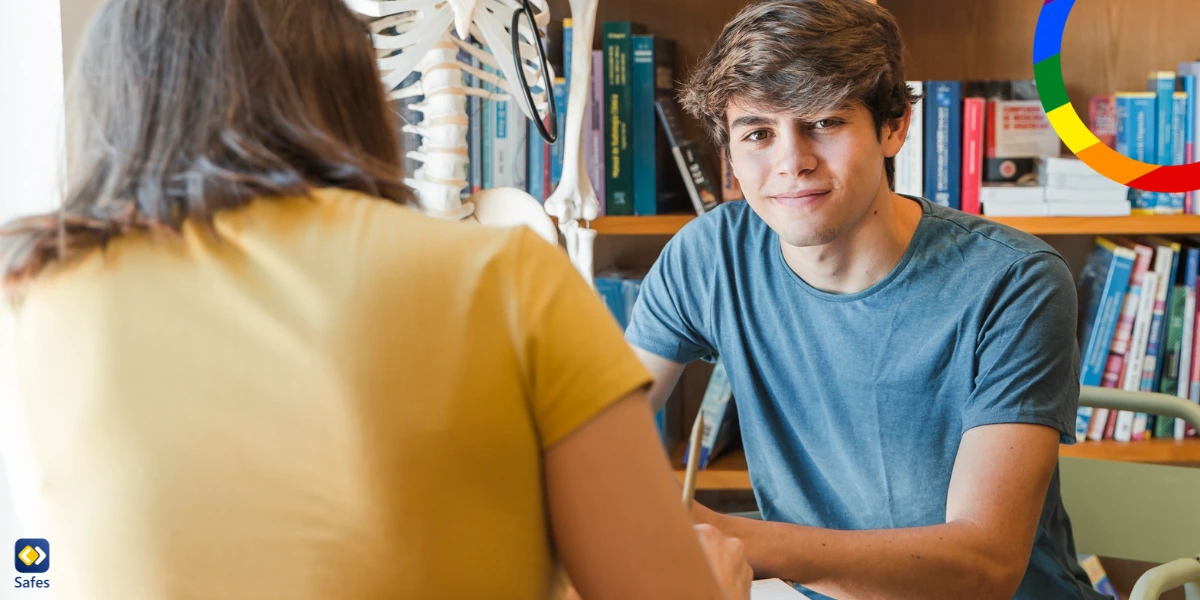 A teenager taking a trip to a library with his mom to learn more about his sexuality.