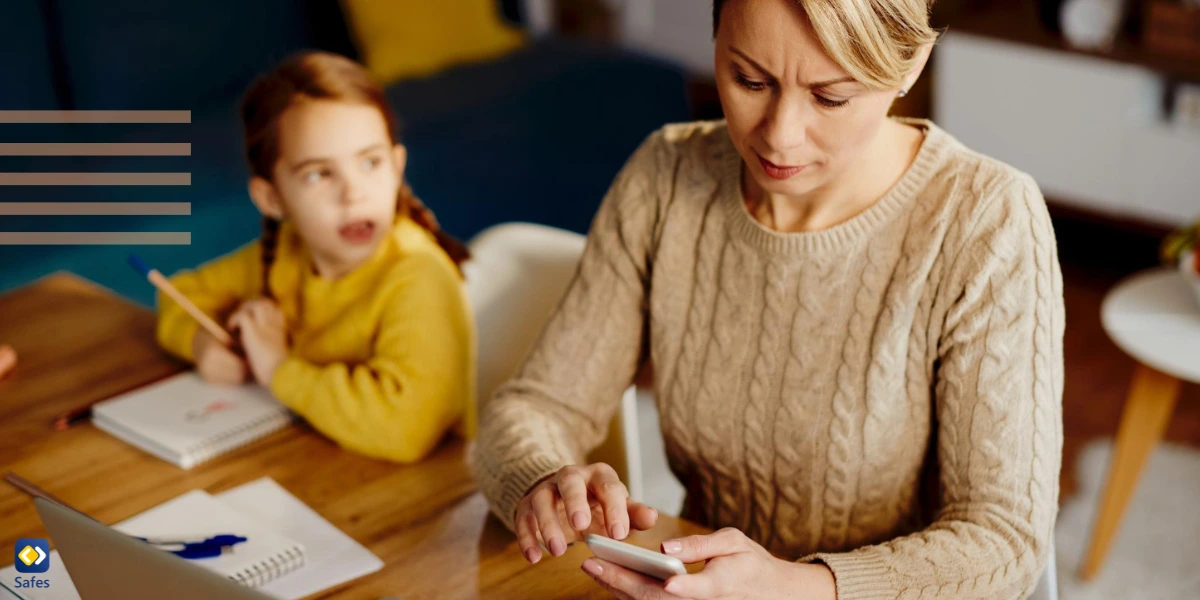 A mother going through his child’s phone while she’s watching.