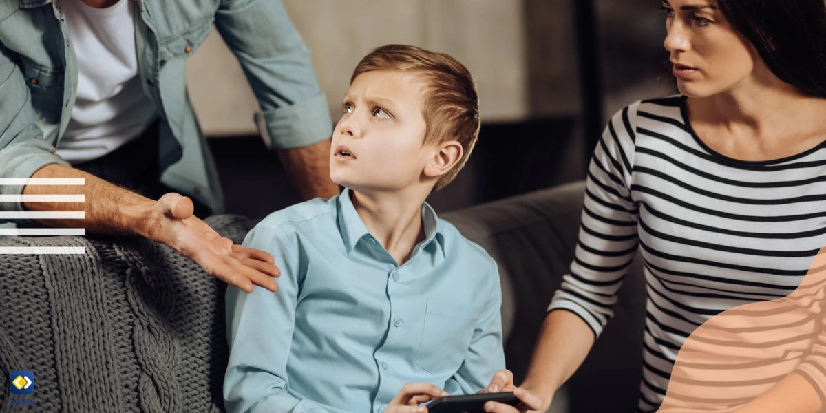 Concerned parents talking to their son about the risks associated with texting.