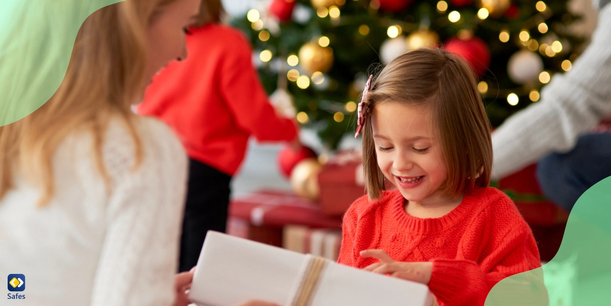 Mother surprising her daughter with a Christmas Eve box