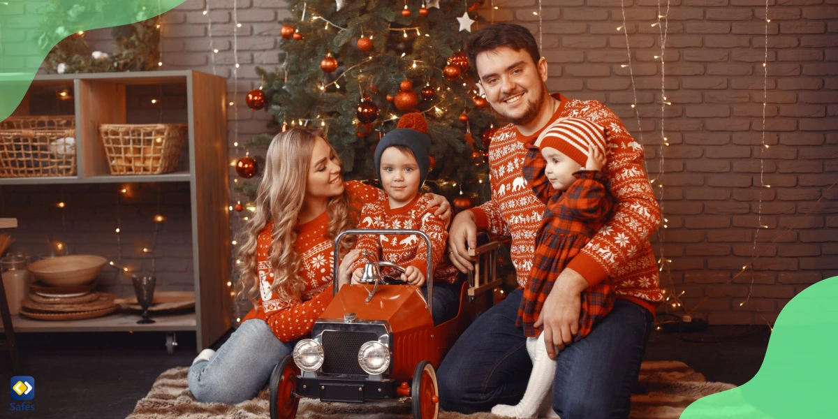 Christmas family photoshoot while wearing theme outfits