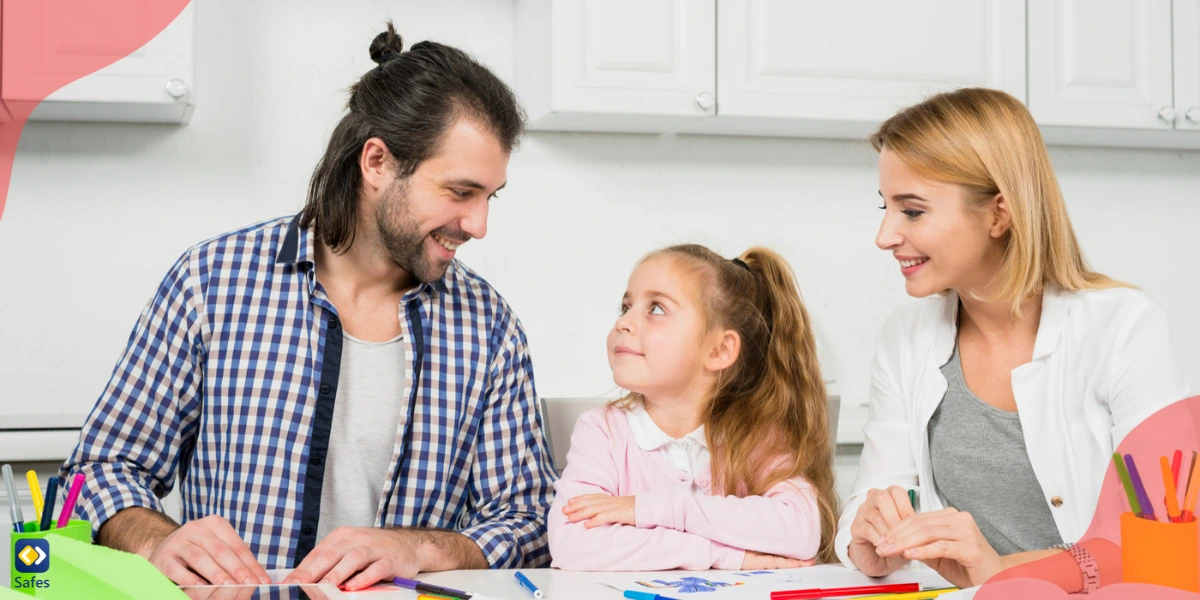 Parents doing an activity together with their daughter. Children often see their parents as role models.