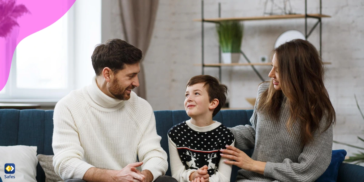 A happy family of three discussing some of the inappropriate things that their son may see in the fanfic community.