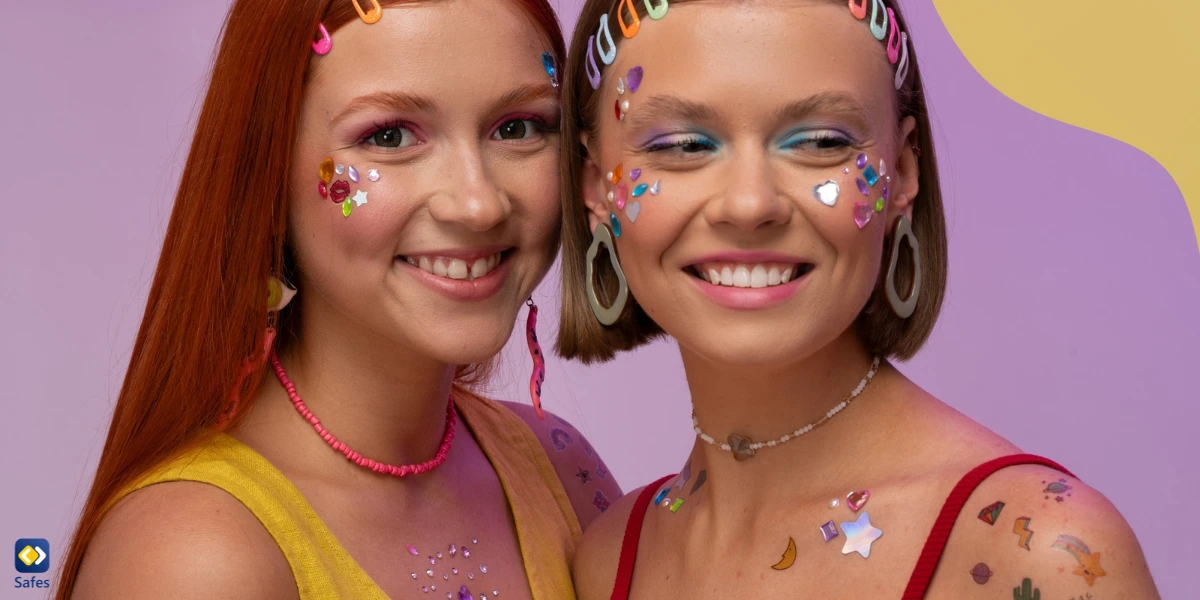 Teenage girls painting their face and body with paint instead of tattooing