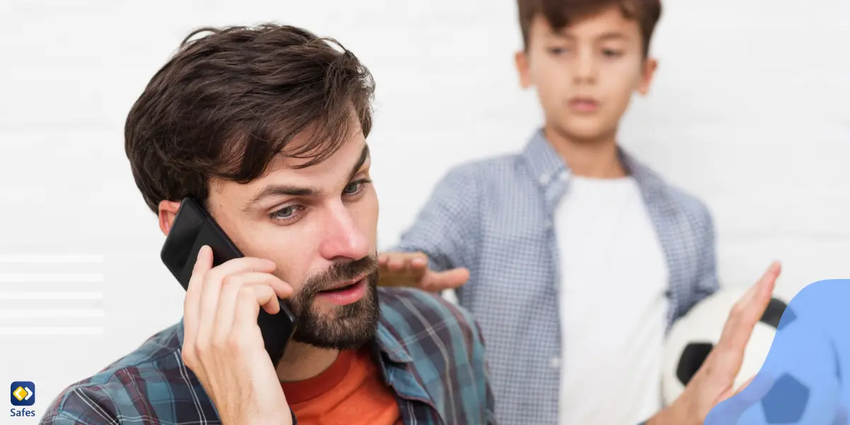 a father is busy speaking on the phone and ignoring his son calling him, as a reason for estrangement in the future