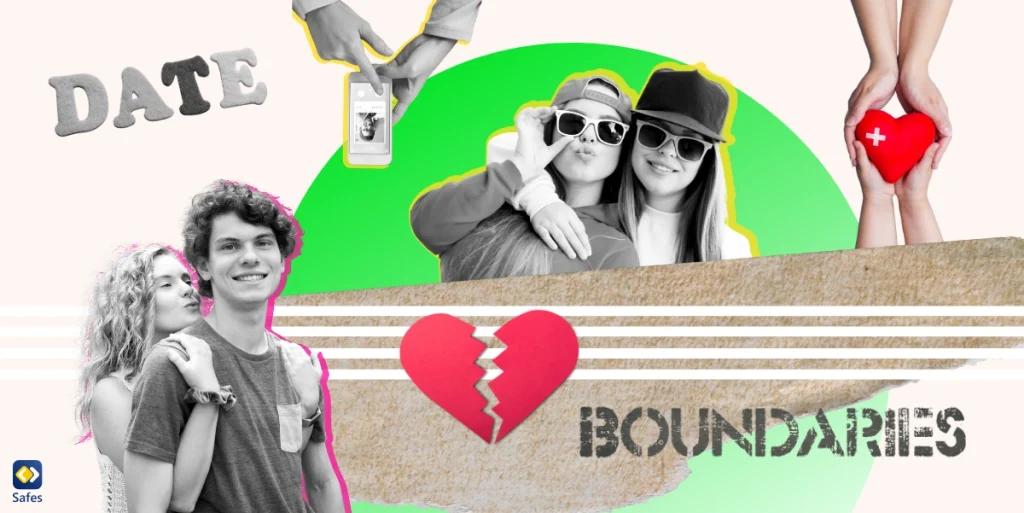 A collage depicting the theme of dating for teens, featuring a variety of images such as a broken heart.