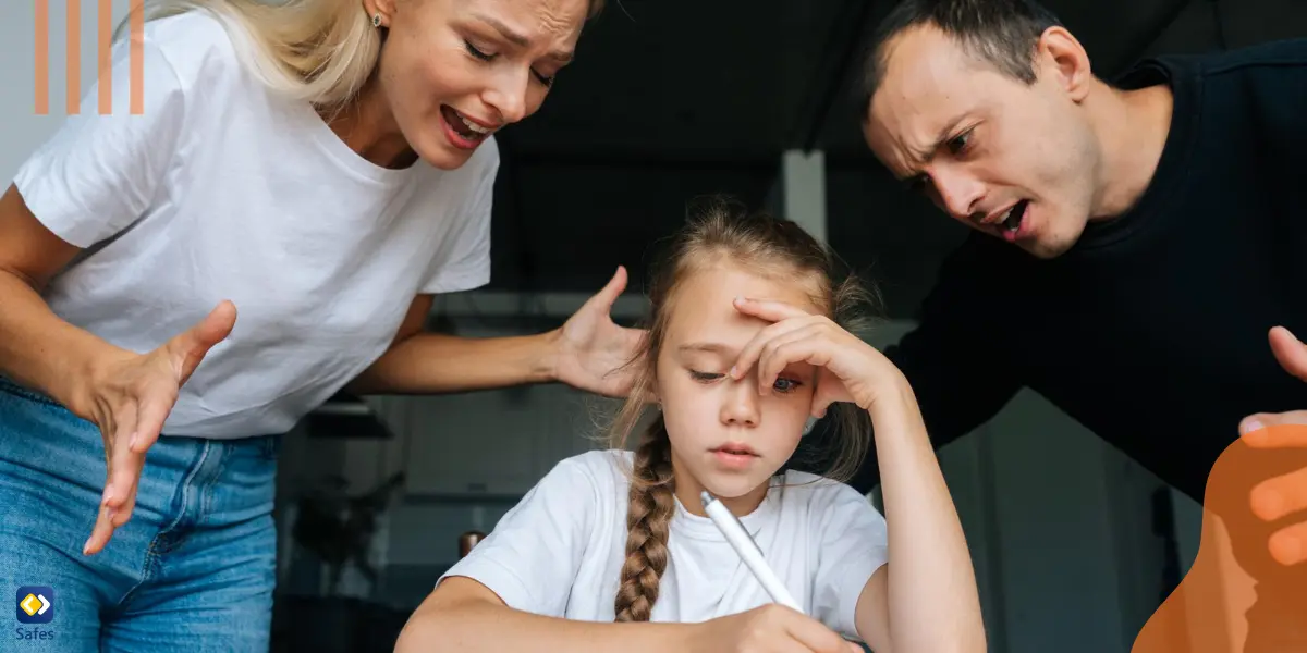 a young girl is studying while her overbearing parents are constantly controlling and criticizing her