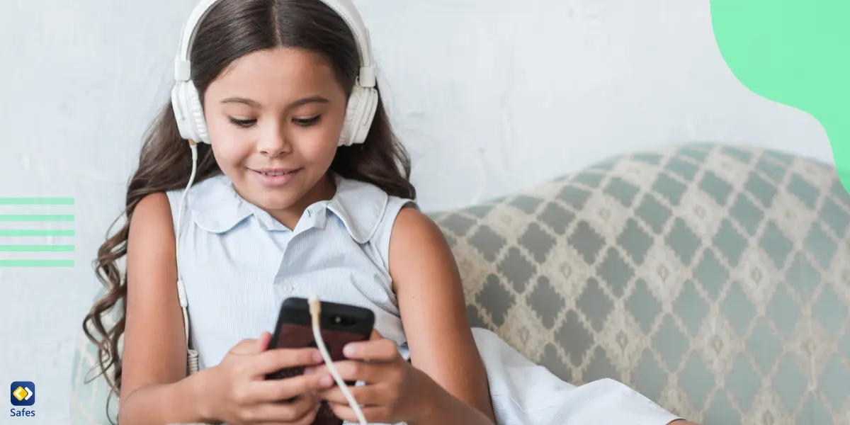 A smiling girl watching educational content on TikTok.