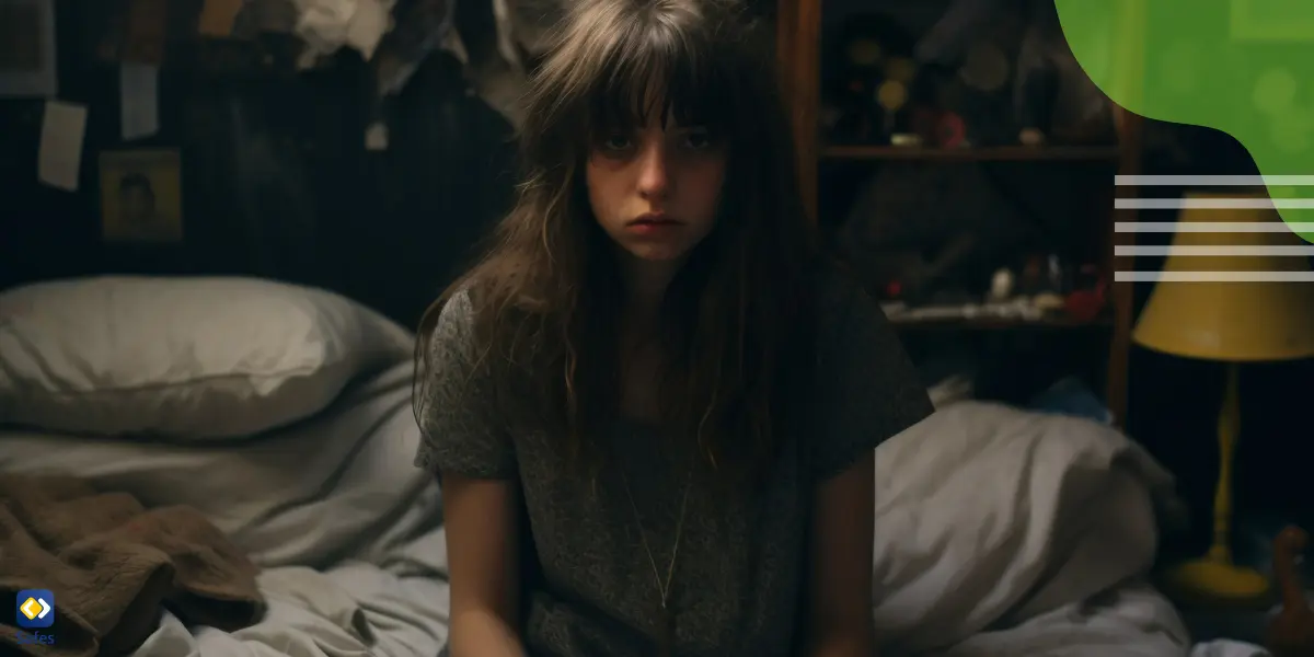 a girl suffering from conduct disorder sitting in her bed