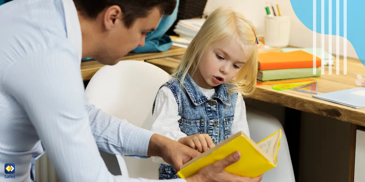 Father helping her daughter pay attention at home