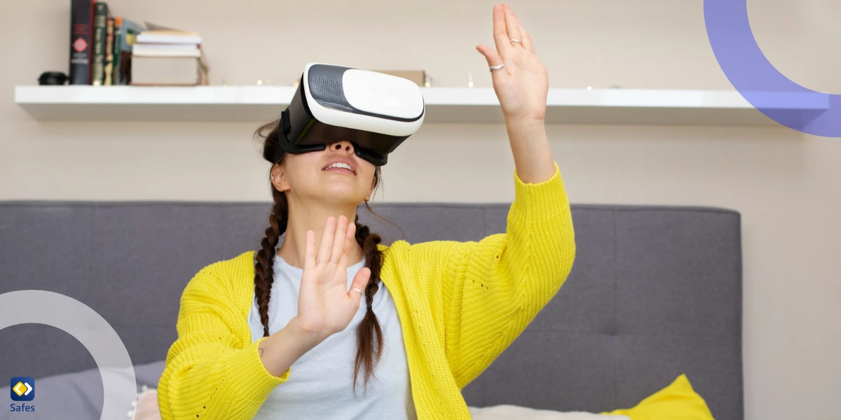 a teen girl using a VR headset and enjoying it