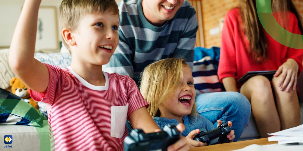 Family playing Xbox games as a group or family activity