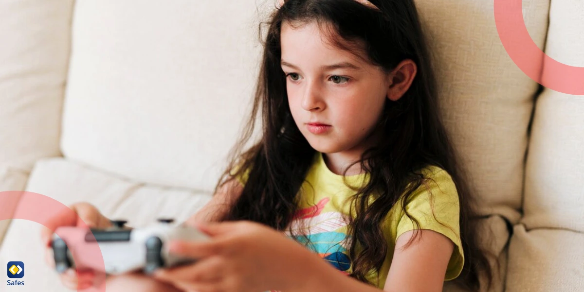 a girl playing video games with controller