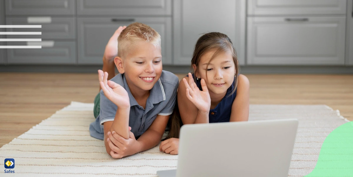 Siblings in a videocall on laptop