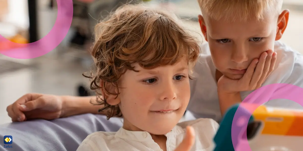 Medium shot of kids with tablet indoors