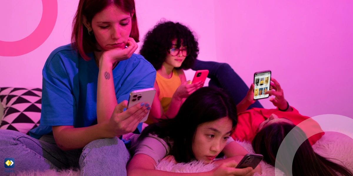 teen girls using their smartphones