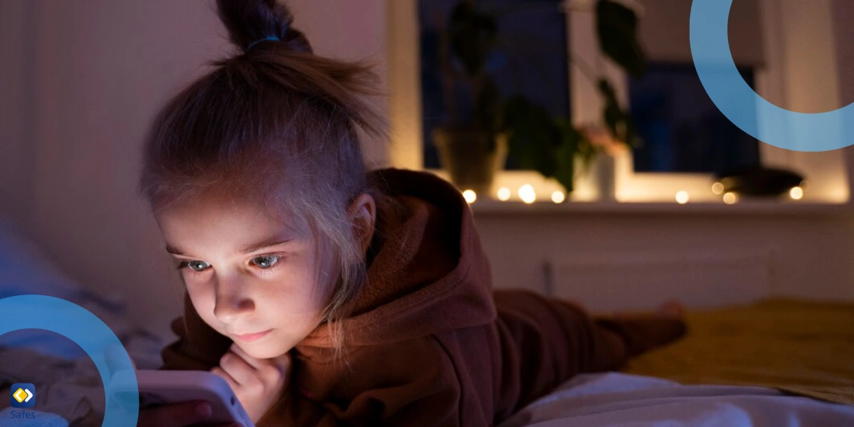 Child using phone at night