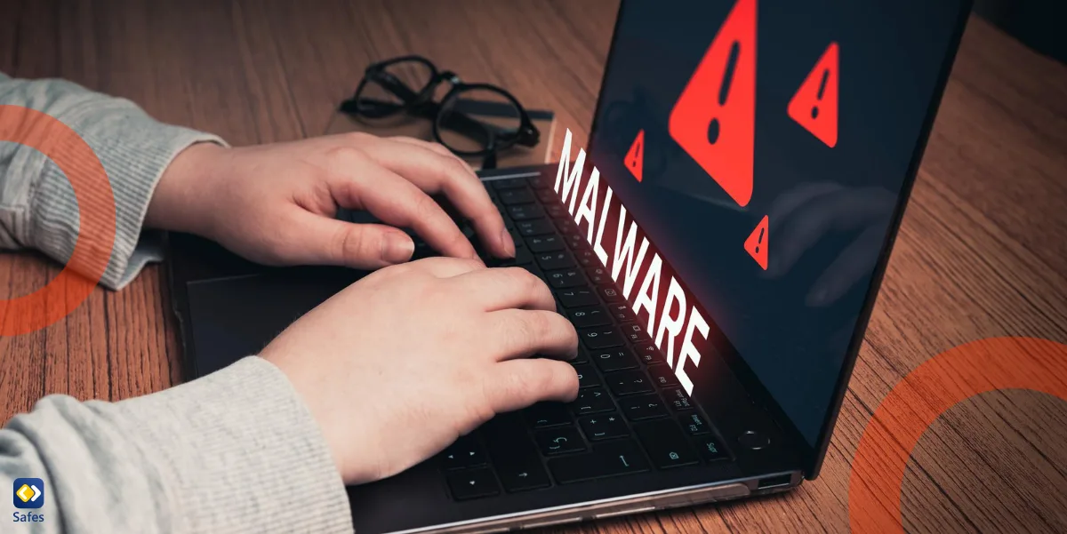 child using laptop with virtual malware alert coming out of the laptop