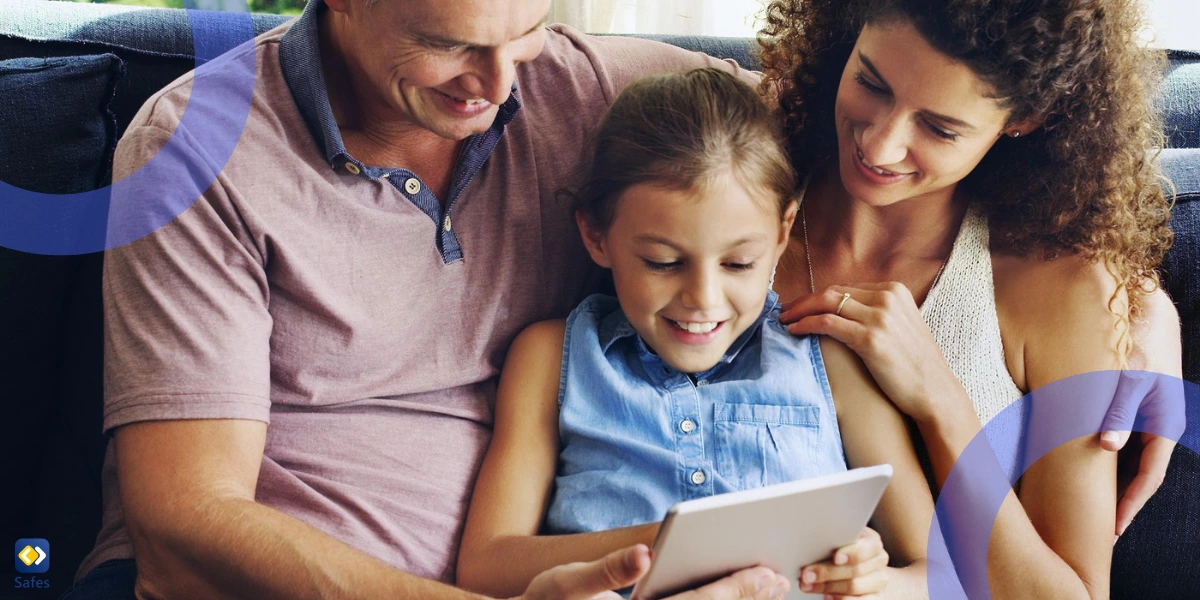 parents and child using tablet