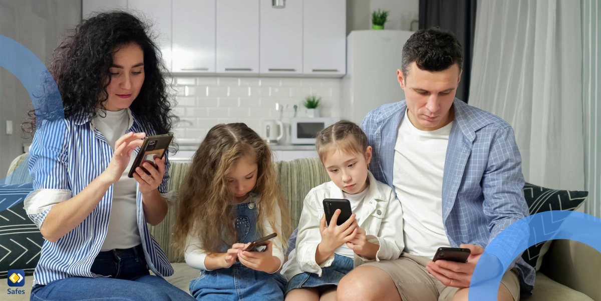 family of 4 all using smartphones